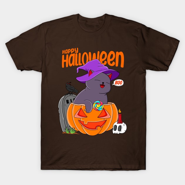 Cat Halloween T-Shirt by Kimprut